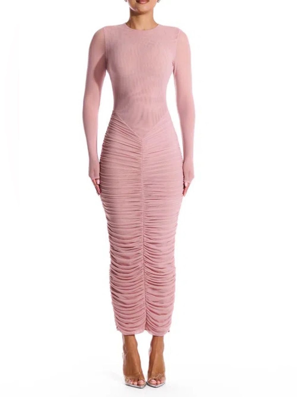NAKED WARDROBE Mesh It All Up Long Sleeve Maxi Dress